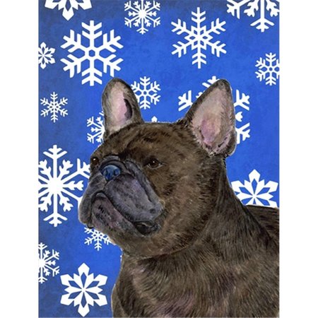 PATIOPLUS 28 x 40 in. French Bulldog Winter Snowflakes Holiday Flag Canvas House Size PA2554820